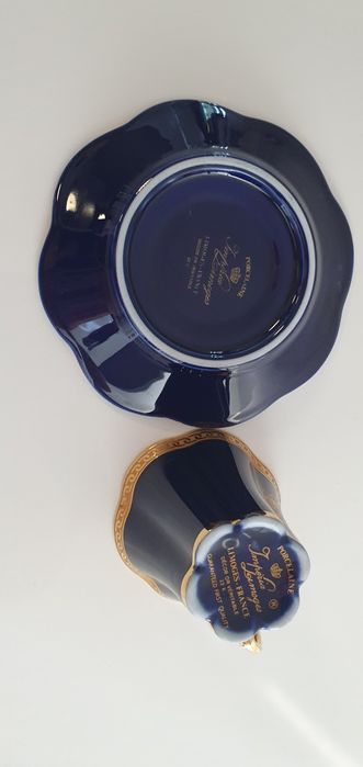 LIMOGES VERITABLE PORCELAINE D'ART Filiżanka Kobalt Duet Francja Rokok
