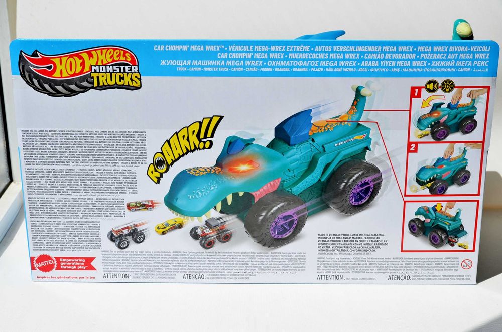 Набір автовоз Hot Wheels Monster Trucks Car Chompin Mega Wrex + одна маленька машинка Hot Wheels Мега Врекс автовоз великий динозавр крокодил