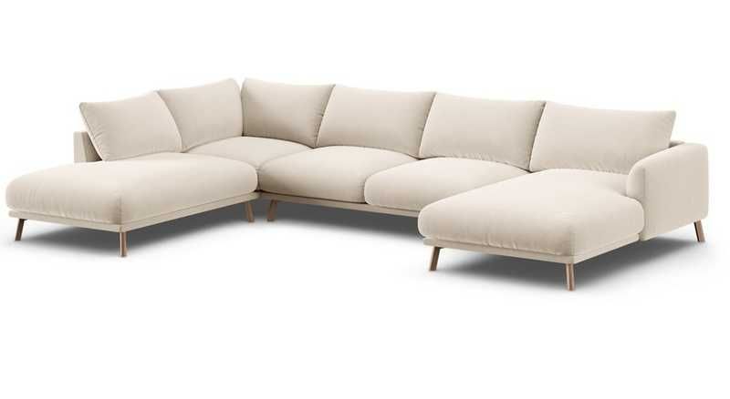 Panoramiczna sofa narożna narożnik Margot 6 os welur beż 365x235x75 Lacroix