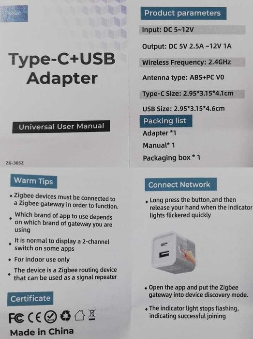 Sterowany Zigbee inteligentny adapter USB kompatybilny z Philips Hue, Tuya