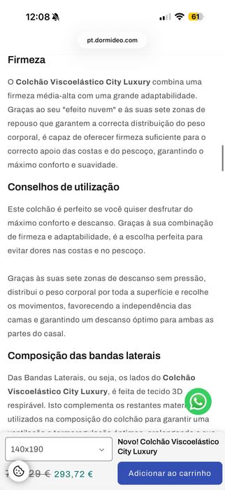 Colchao Dormideo nunca usado 140x190