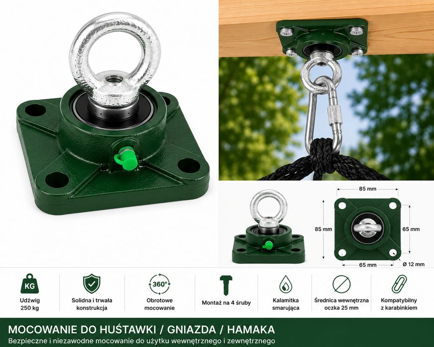 Uchwyt obrotowy do huśtawki bocianie gniazdo hamaka worka bokserskiego 250 kg
