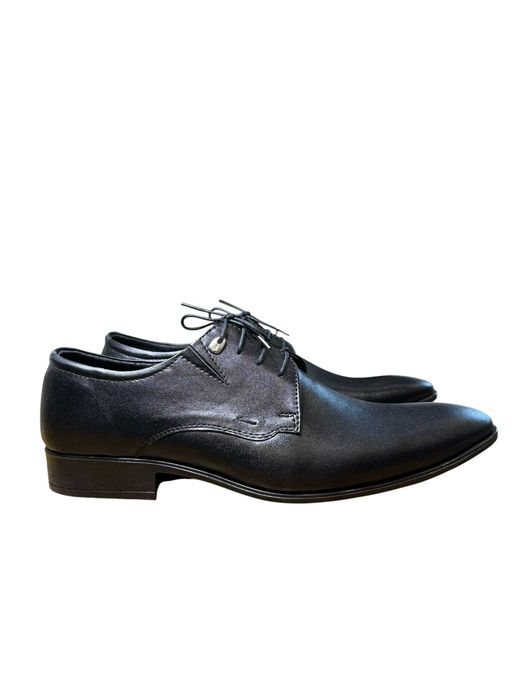 Buty męskie eleganckie czarne Derby sznurowane wizytowe rozmiar 46 HG70 CZARNY CZARNA NIĆ OZDOBNA