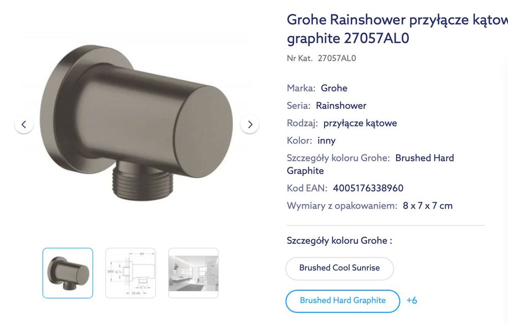 Grohe Rainshower przyłącze kątowe ścienne brushed hard graphite