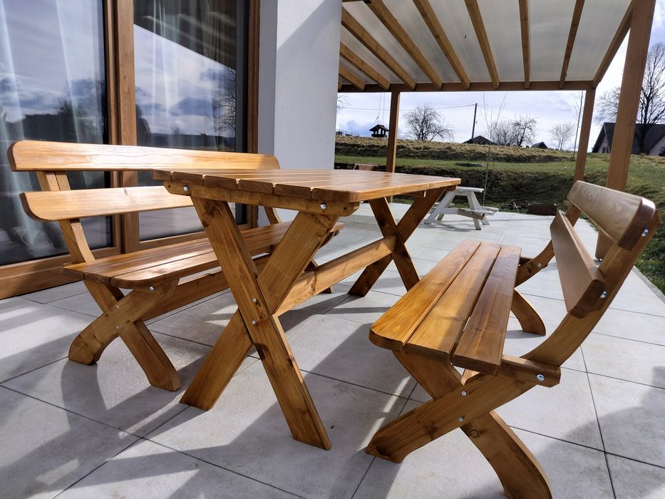 Meble ogrodowe komplet zestaw ogrodowy stół i dwie lawki