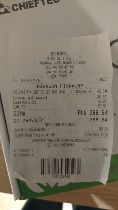 Zasilacz Chieftec Eco 700W (GPE-700S) ATX 80 PLUS