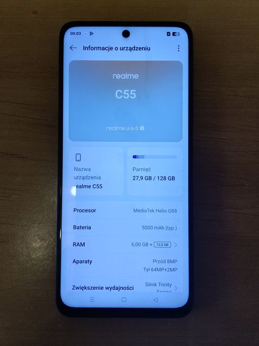 Sprzedam Realmy C55 stan jak nowy NFC 6GB/128GB