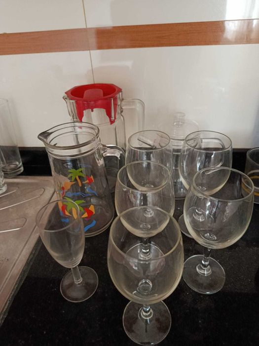 Jarra + copos em vidro