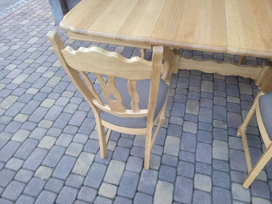 Stół Lity Dąb Jasny Dębowy Rozkładany + 4 Krzesła