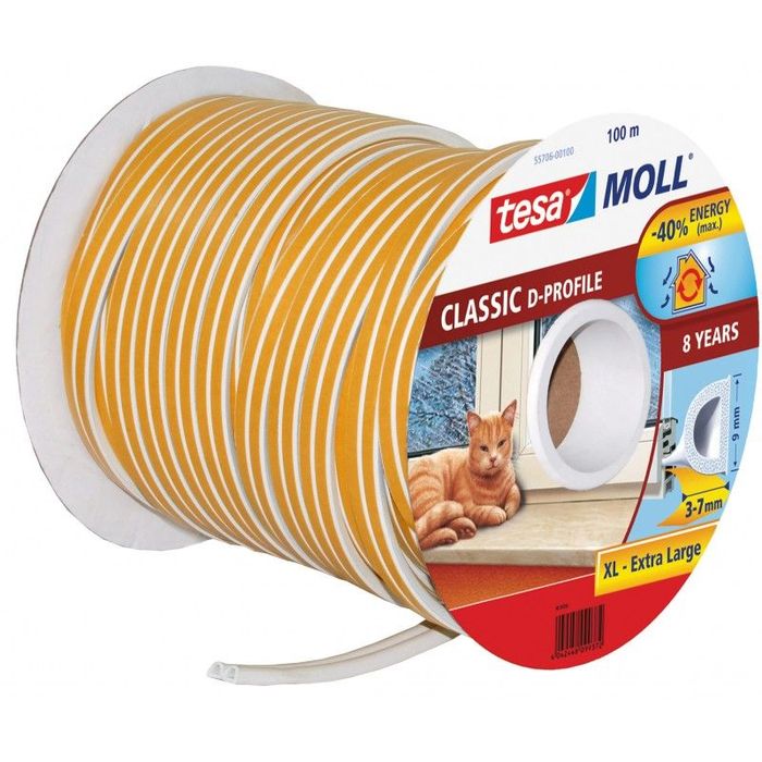 TESA Uszczelka gumowa D biała 100m/9mm  i długości 1 metr