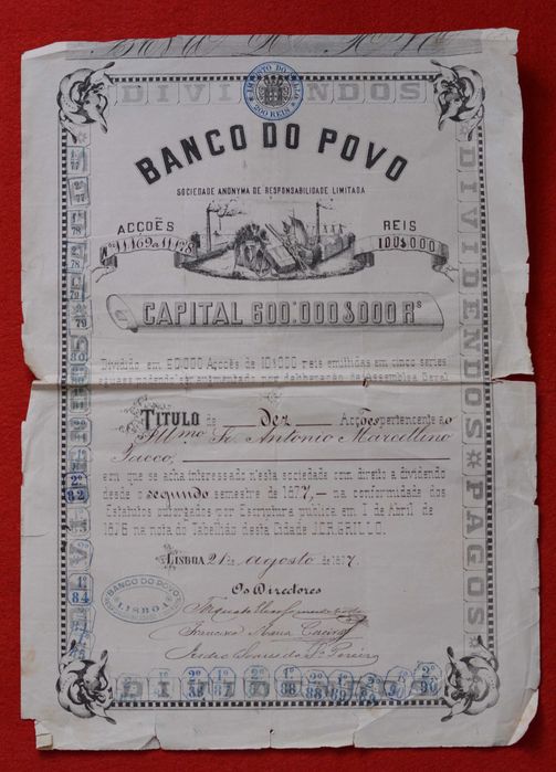 Ação muita antiga - 1877 - BANCO DO POVO