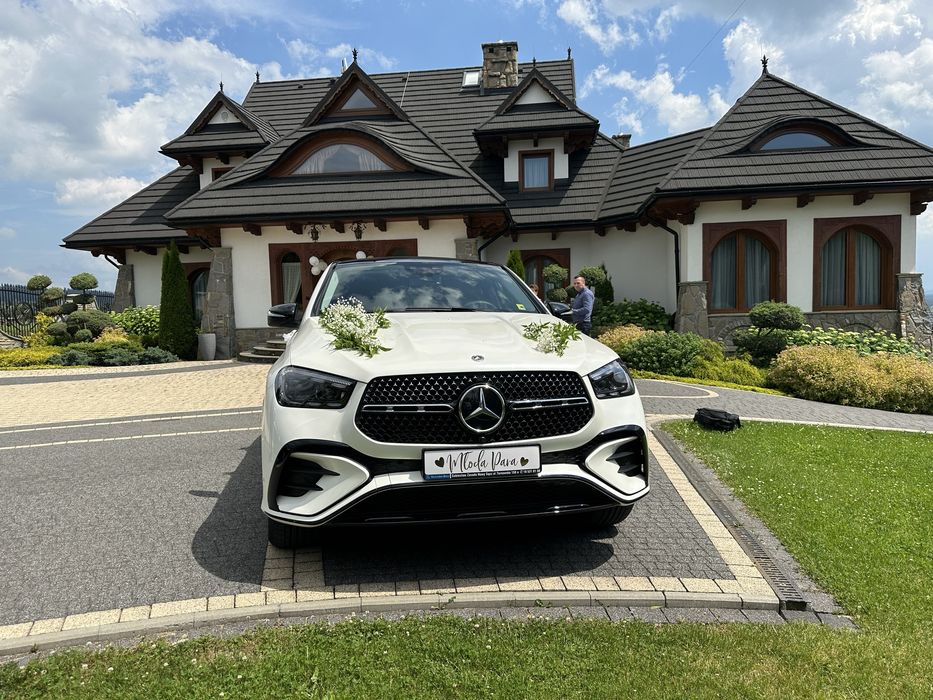 Samochód Biały Mercedes GLE Coupe auto do ślubu AMG Nowy Sacz okolice