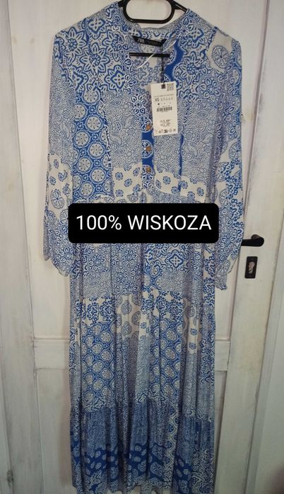 Długa sukienka marki Zara. 100% wiskoza. Nowa z metkami.