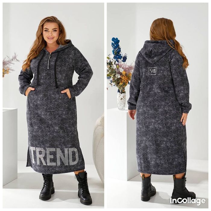 Теплое платье -худи на флисе большие размеры