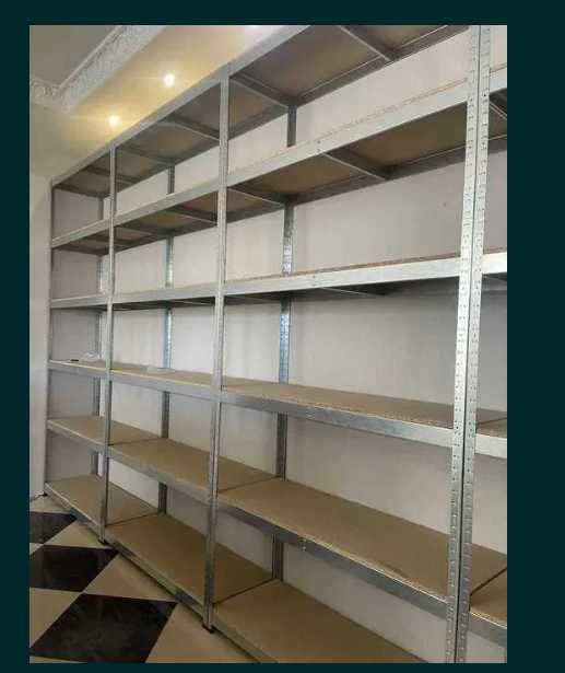 Стелаж металевий з полицями МДФ/ДСП до 175 кг на полку на зацепах