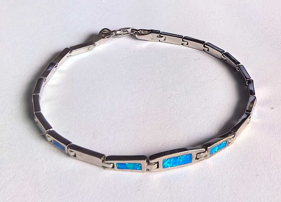 Geometryczna srebrna bransoletka z OPALEM AUSTRALIJSKIM P925 19 cm