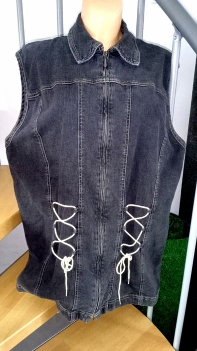 Kamizelka czarna na suwak bezrękawnik damski rzemyki serdak dżins