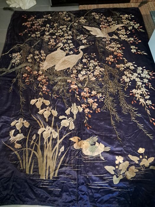 Colcha e fronhas de seda chinesa sec. XIX