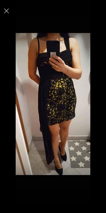 Sukienka żółto czarna w koronkę