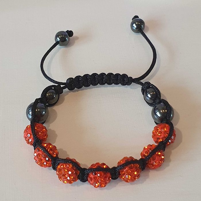 Bransoletka SHAMBALLA cyrkonie sznurek - Pomarańczowa