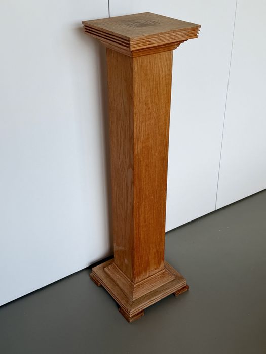Stary Drewniany Postument Kolumnowy Piedestał Lity DĄB MASYW Jugendstil Art Deco Kolumna pod Rzeźbę Lampa Gabinet Unikat Antyk 86cm  kiwetnik ok 1910r