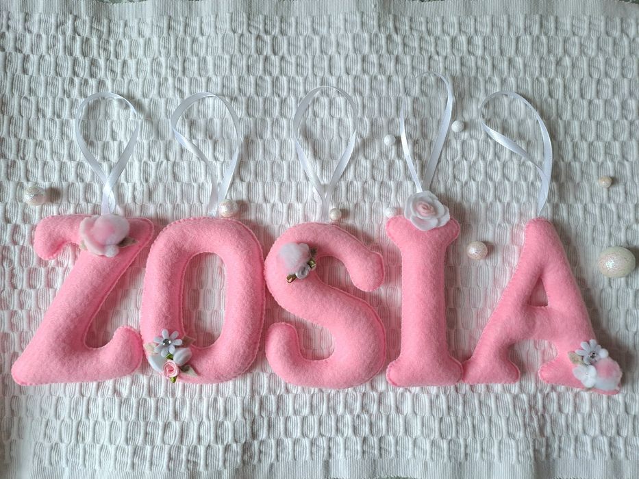 Zawieszka literki imię dziecka dziewczynki Zosia Hand made