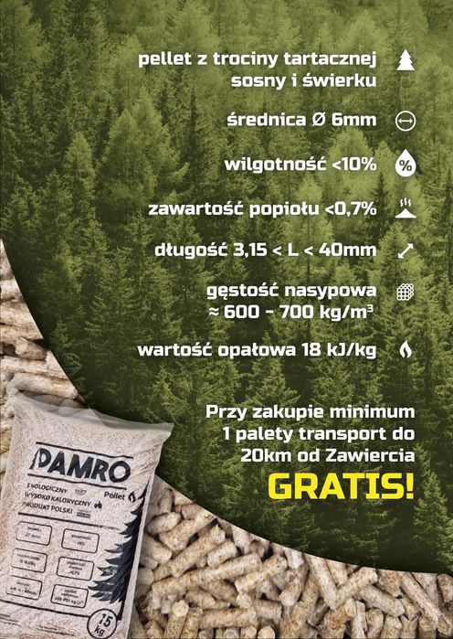 Pellet certyfikat  A1 pelet Pamro transport GRATIS.