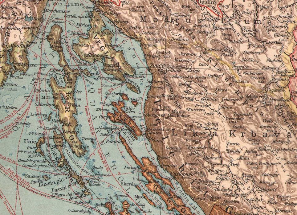 Dalmacja duża efektowna Cesarsko-królewska mapa 1911 r. autentyk