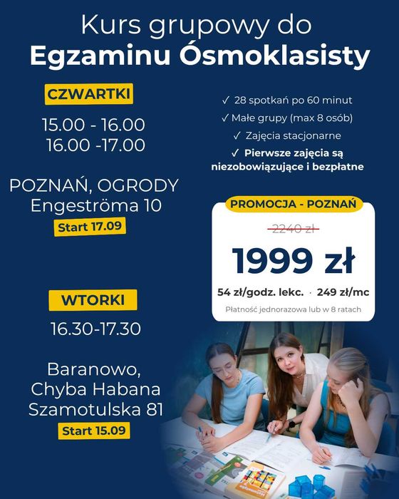 Korepetycje matematyka do Matury i E8 - zajęcia stacjonarne - KURS GRUPOWY