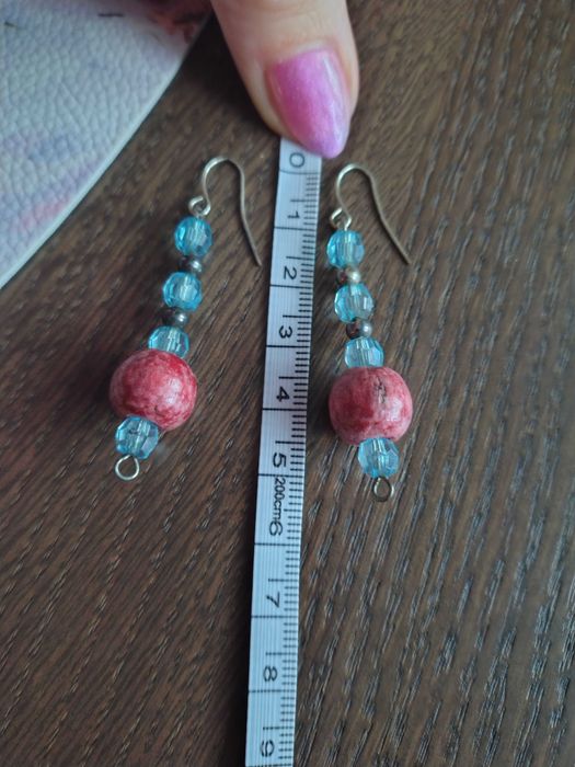 Kolczyki hand made czerwono niebieskie