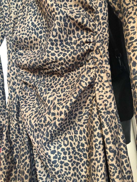 Sukienka w panterkę, cienki sztruks, zmysłowa, codzienna, rozmiar 36