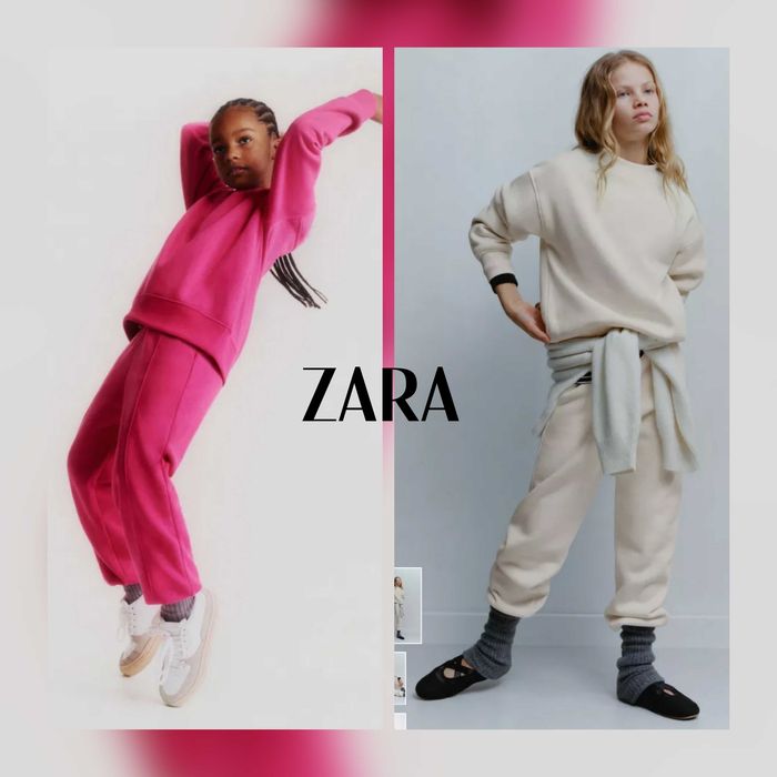 Костюм Zara 140 та 156 оригінал для дівчинки утеплений беж та фуксія