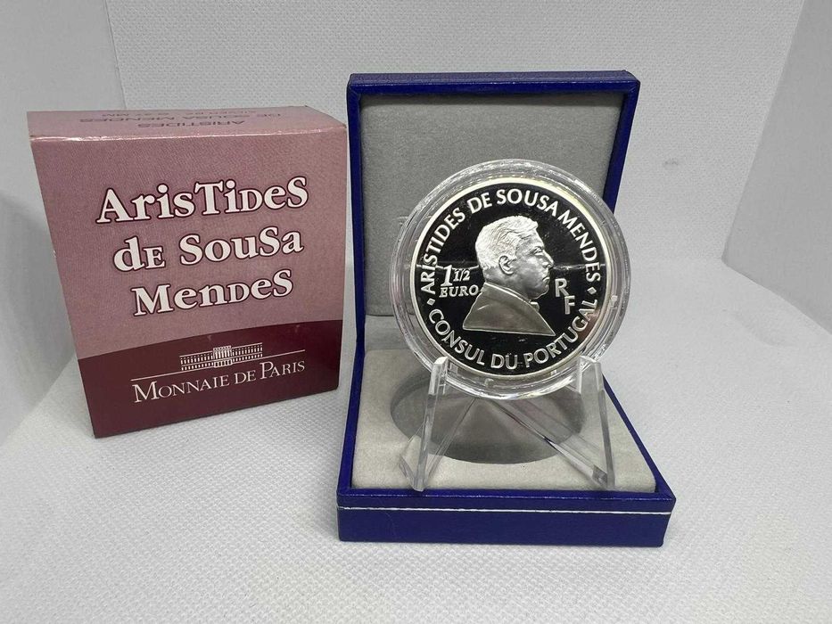 França 2007 - Estojo RARO de 1,5€ Prata Proof Aristides de Sousa Mendes