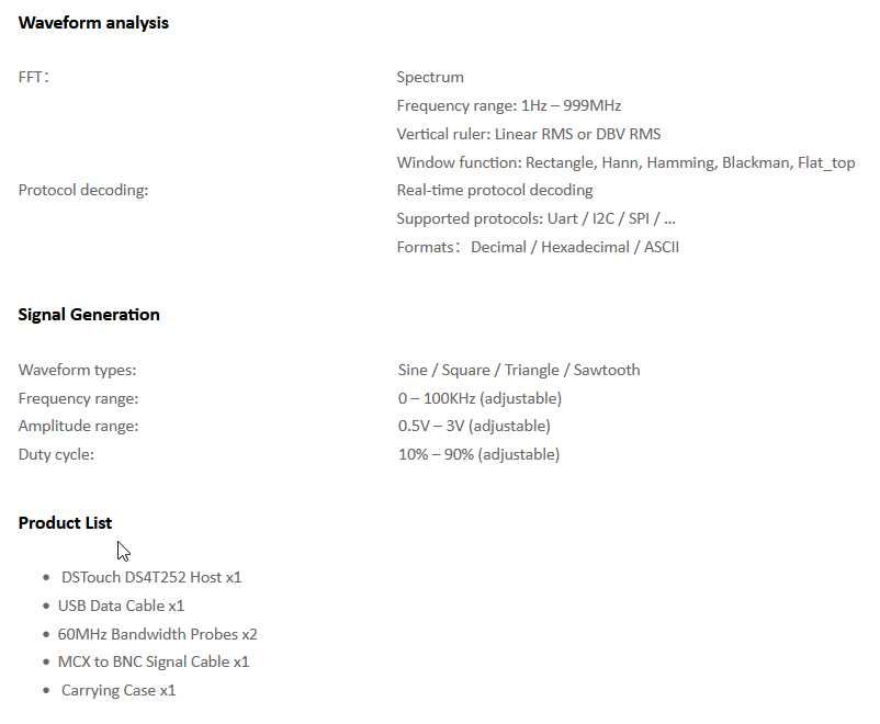 DreamSourceLab DS4T252 50Mhz 1mV/DIV 2Mpts портативный сенсорный
