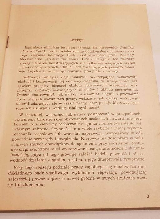 Ursus C-451 Instrukcja obsługi ciągnika z 1959 roku