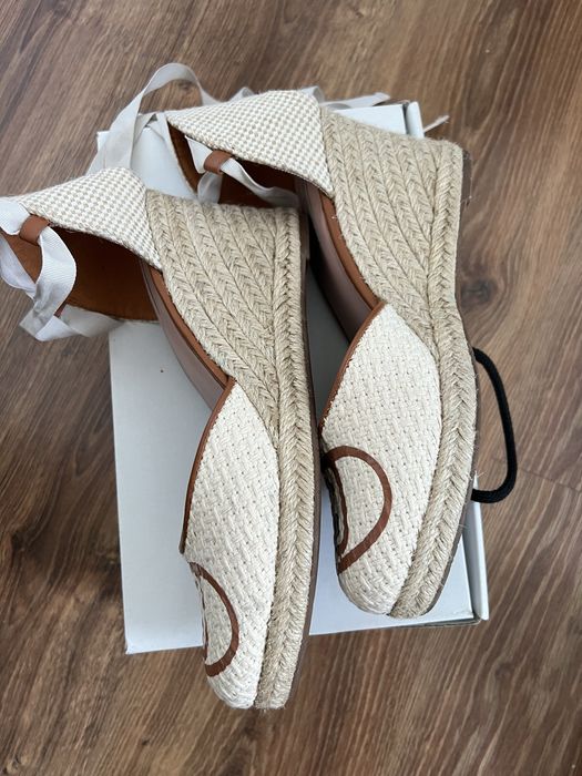 Lju Jo 40 buty na koturnach espadryle beżowe brąz wiązane platformy