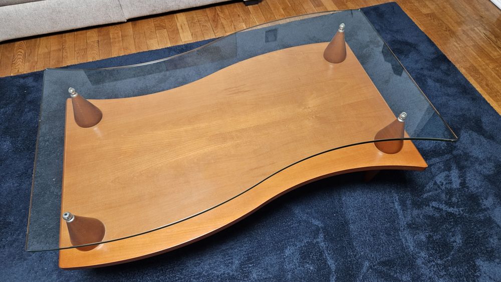 Mesa de Centro em  Madeira Cerejeira Maciça e Vidro