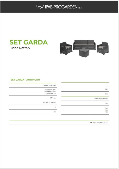 Conjunto de Jardim IPAE-PROGARDEN SET GARDA  linha Rattan