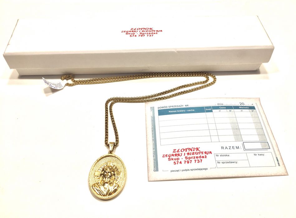 Złoty męski łańcuszek z medalikiem wybita próba 585 pozłacany ogniowo