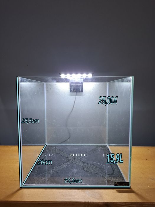 Aquário cubo 25,5 x 25,5 x 26cm com iluminação