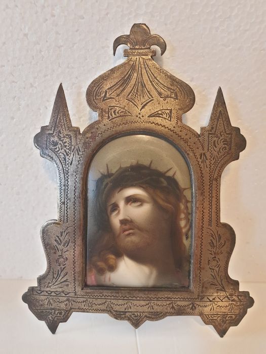Antiga pintura à lupa francesa sobre porcelana - Ecce Homo -