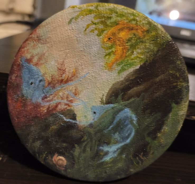 Obraz olejny akwarium ryby gurami brzanki ślimak "Podwodne cześć"