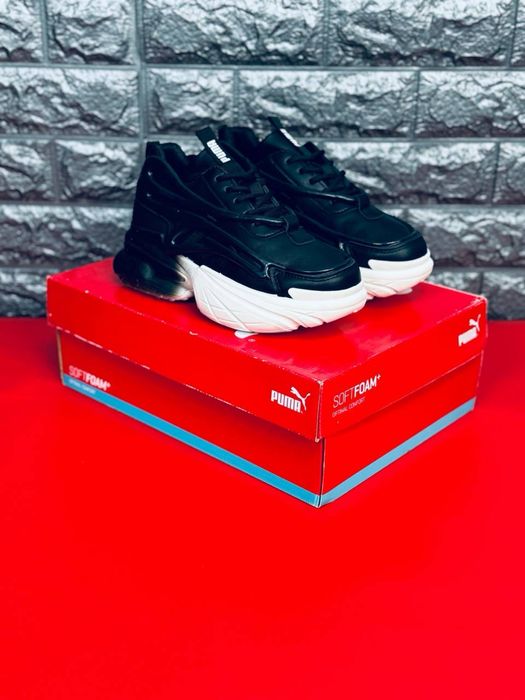 Кожаные черные кросовки на платформе Puma / черно белые женские красивки пума 36 размер / цена 499 грн / успей забрать