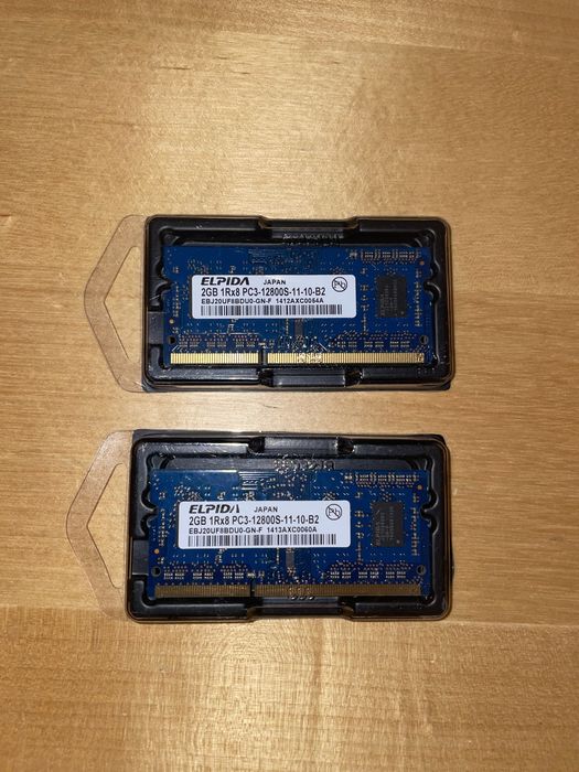 DUAS Memória RAM para Laptop Elpida 2GB 1Rx8 PC3-12800S-11-10-B2
