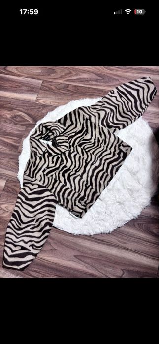 Nowa kurtka w zebrę bufiate rękawy Nasty Gal L glamour boho casual