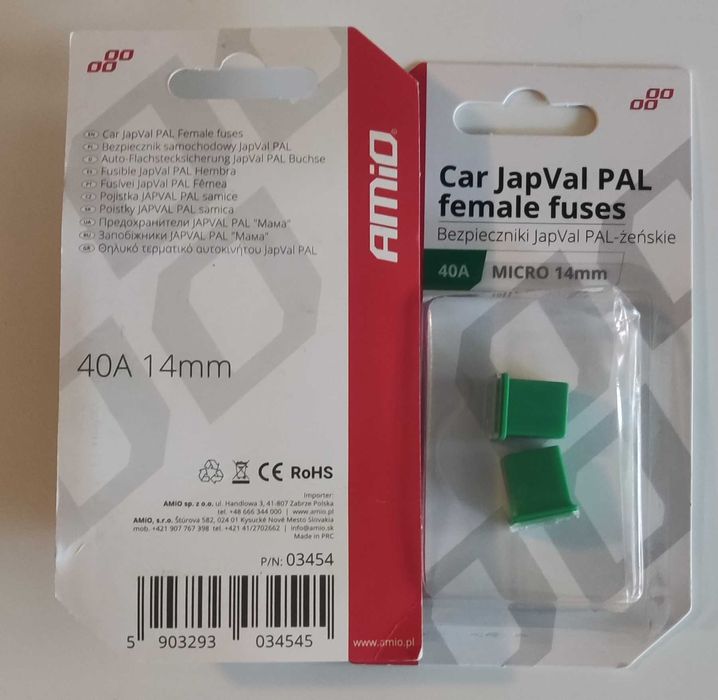Zestaw Bezpieczników Samochodowych AMiO JapVal PAL 40A – 2 Opakowania