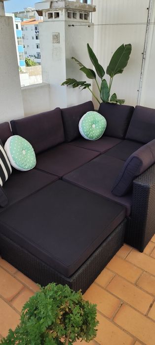 Sofá modular 6 peças em rattan sintético em preto