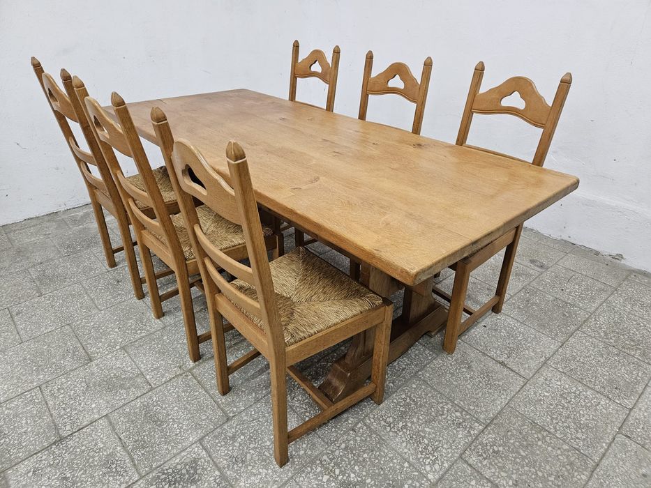 Rustykalny stół dębowy oraz 6 krzeseł /