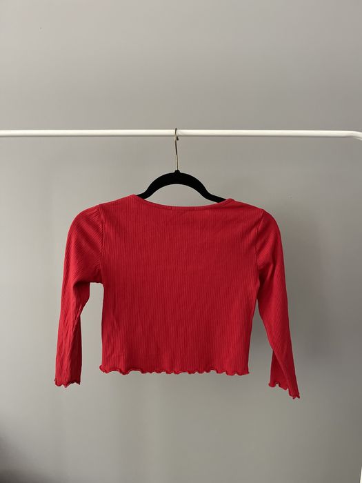 Czerwony crop top forever 21 S rayon bawełna prążkowana rękaw 3/4