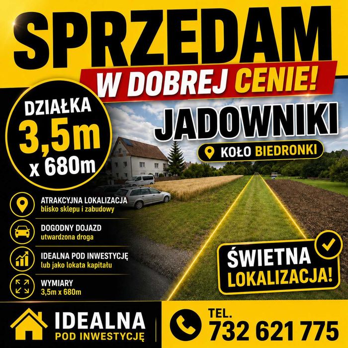 Działka inwestycyjna rolna  23 ary Jadowniki k. Brzesko przy drodze 94